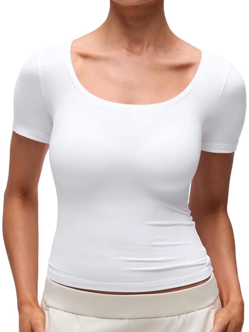 CRZ YOGA White Scoop Neck Short Sleeve Tee